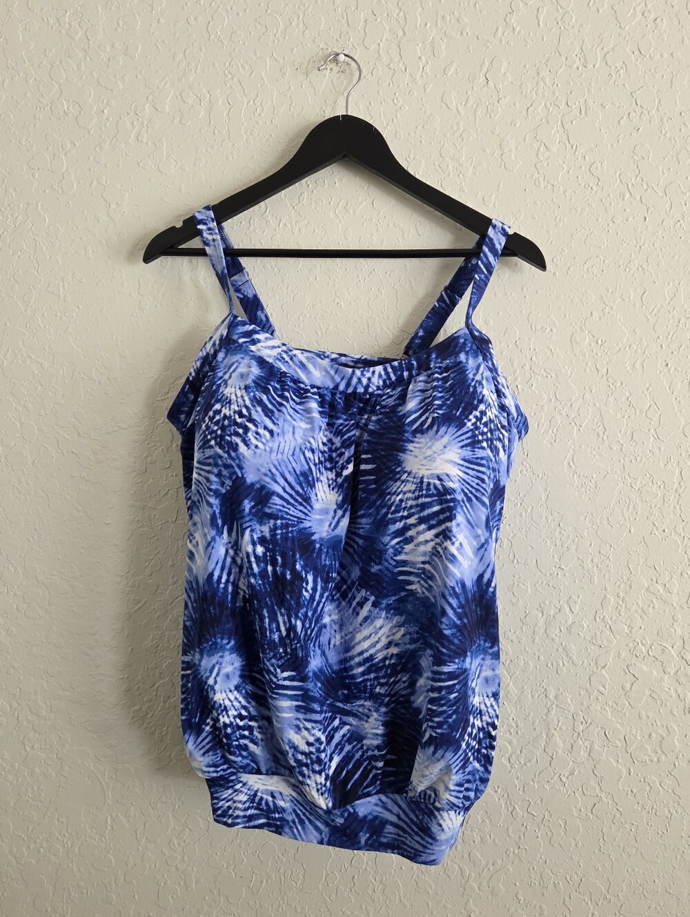 Lands End Padded Tankini Swimsuit Top Blue Tie Dye Size 14 DDD